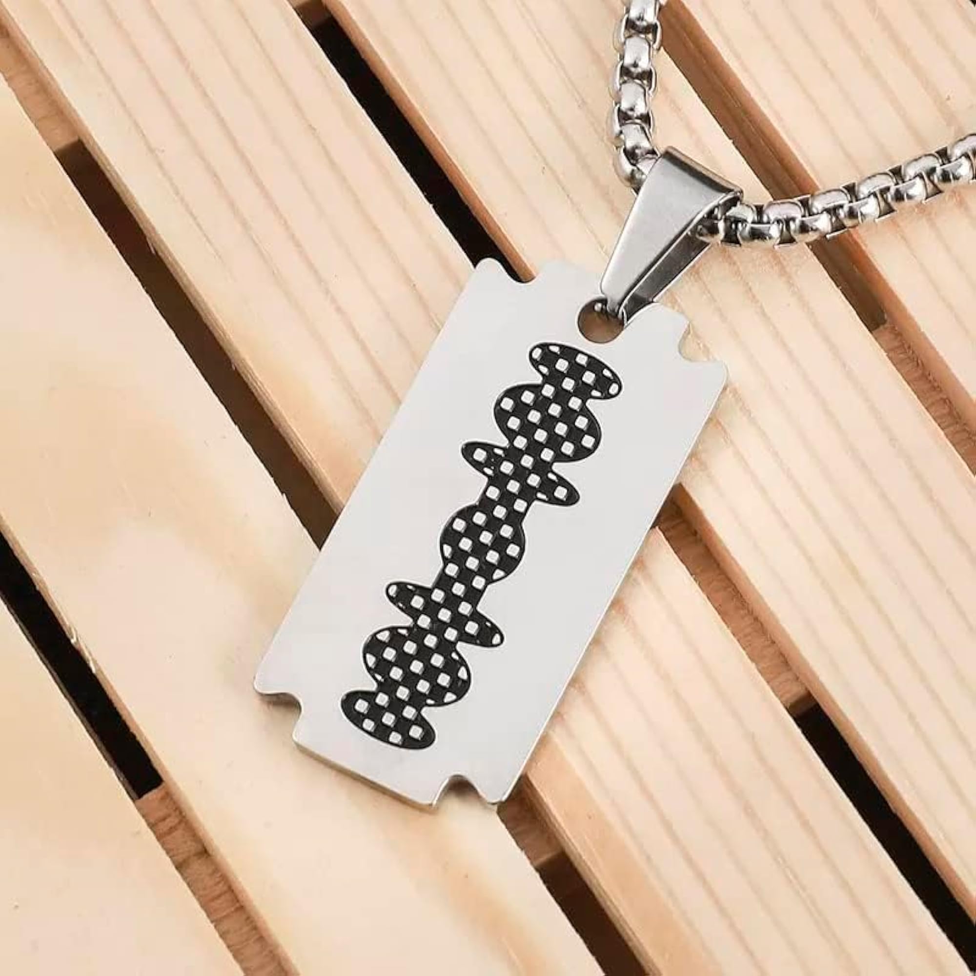 Pure Titanium Steel Razor Blade Pendant Necklace for Boys